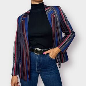 80s Alfred Dunner‎ Blue Red Gray Striped Blazer